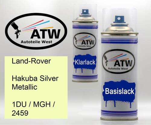 Land-Rover, Hakuba Silver Metallic, 1DU / MGH / 2459: 400ml Sprühdose + 400ml Klarlack - Set, von ATW Autoteile West.